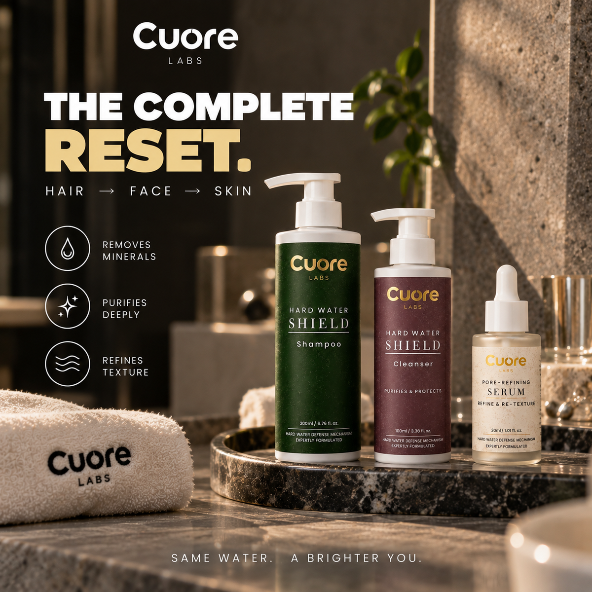 Mineral Reset Ritual — Shampoo + Cleanser + Pore-Refining Serum