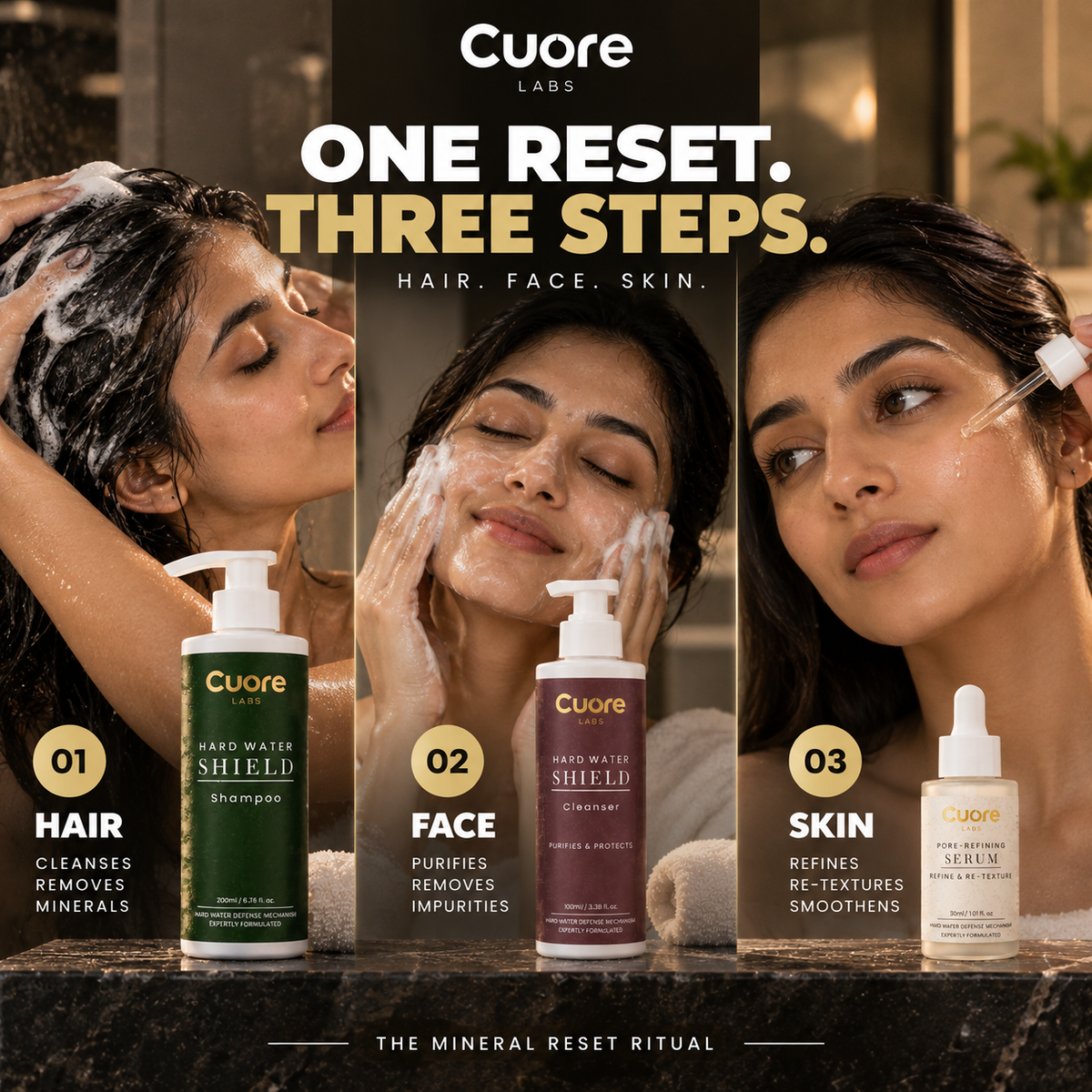 Mineral Reset Ritual — Shampoo + Cleanser + Pore-Refining Serum