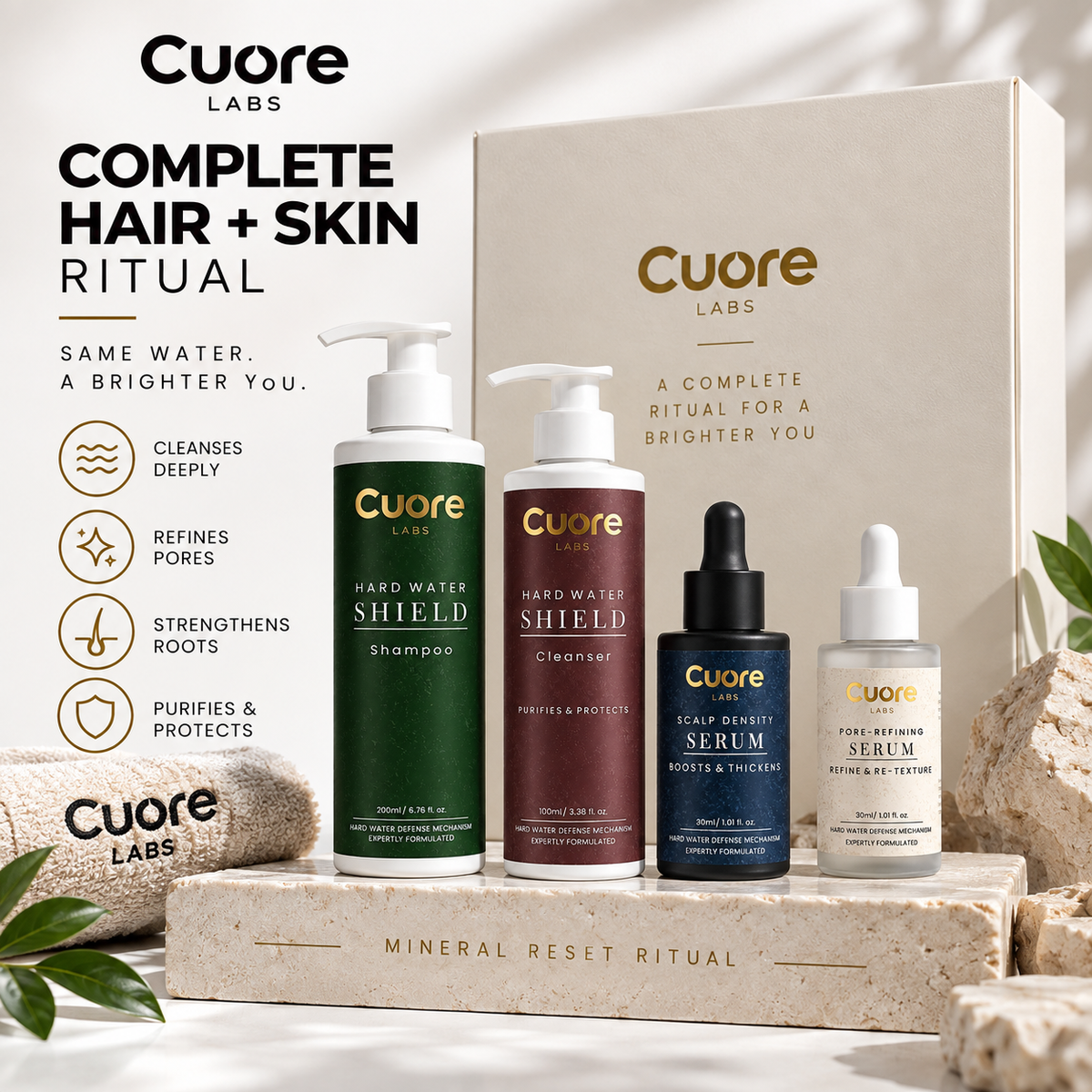 Complete Cuore Ritual — Shampoo + Cleanser + Pore-Refining Serum + Scalp Density Serum